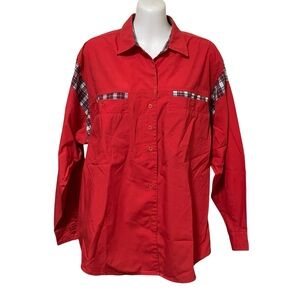 Vintage Cristina Red With Plaid Detailing Button Down Shirt